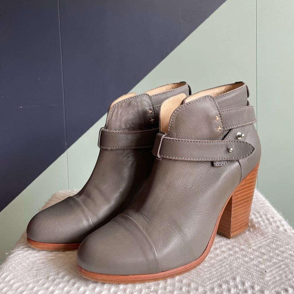 Rag & Bone Grey/Taupe Harrow Stacked-Heel Ankle Boot, Sz 7.5-8, EUC